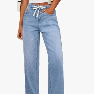 Light Blue Drawstring Wide-Leg Jeans NWOT